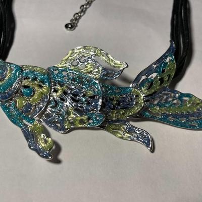 Vintage Dune & Willow Holographic Metallic Enameled Fish Necklace 16+ Adjustable as Pictured.