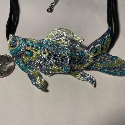 Vintage Dune & Willow Holographic Metallic Enameled Fish Necklace 16+ Adjustable as Pictured.