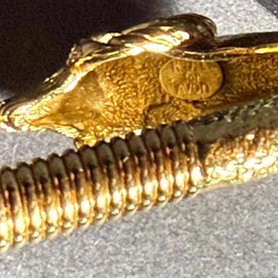 Vintage KJL-Kenneth Jay Lane for Avon Signed Vintage Gold Tone Ram's Head Bracelet Spring Loaded in VG Preowned Condition.