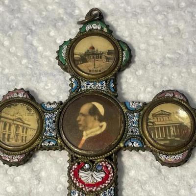 Antique Victorian Era Micro-Mosaic CROSS/CRUCIFIX Made in Italy in Good Preowned Condition.