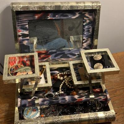 Vintage Costume Jewelry Collection - 22 Pieces Including Signed Brooches, Necklaces & Earrings + Unique Folding Book-Style Jewelry Box