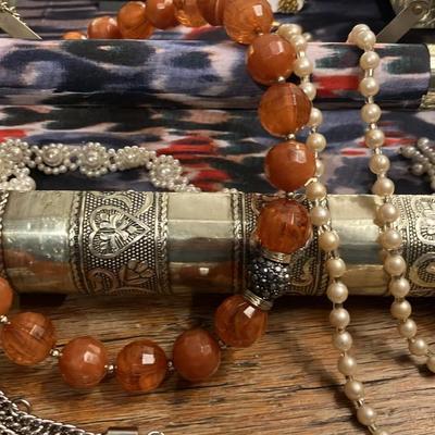 Vintage Costume Jewelry Collection - 22 Pieces Including Signed Brooches, Necklaces & Earrings + Unique Folding Book-Style Jewelry Box