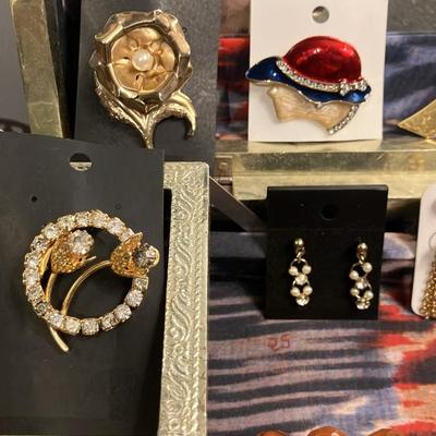 Vintage Costume Jewelry Collection - 22 Pieces Including Signed Brooches, Necklaces & Earrings + Unique Folding Book-Style Jewelry Box