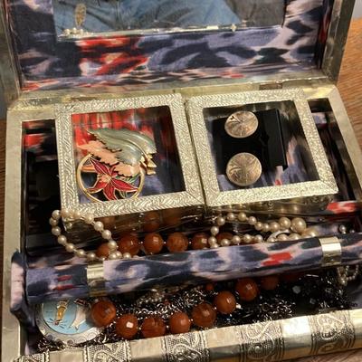 Vintage Costume Jewelry Collection - 22 Pieces Including Signed Brooches, Necklaces & Earrings + Unique Folding Book-Style Jewelry Box