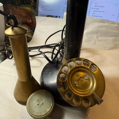 Antique 1919 Era Black & Brass Rotary Style Candlestick Phone Preowned from an Estate as Pictured.