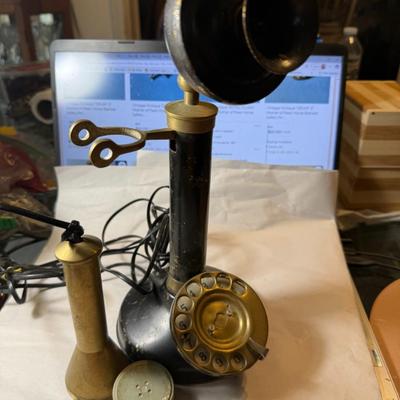 Antique 1919 Era Black & Brass Rotary Style Candlestick Phone Preowned from an Estate as Pictured.