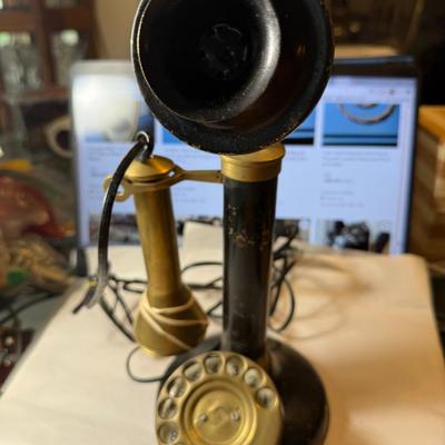 Antique 1919 Era Black & Brass Rotary Style Candlestick Phone Preowned from an Estate as Pictured.