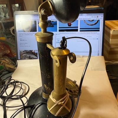 Antique 1919 Era Black & Brass Rotary Style Candlestick Phone Preowned from an Estate as Pictured.