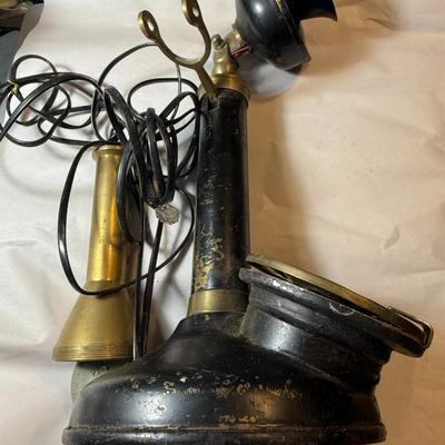 Antique 1919 Era Black & Brass Rotary Style Candlestick Phone Preowned from an Estate as Pictured.