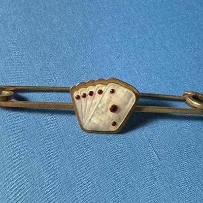 Vintage/Antique "ROYAL FLUSH CARDS" 3" Mother of Pearl Horse Blanket Safety Pin in Good Preowned Condition.