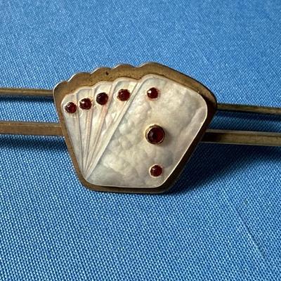 Vintage/Antique "ROYAL FLUSH CARDS" 3" Mother of Pearl Horse Blanket Safety Pin in Good Preowned Condition.
