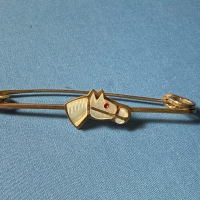 Vintage/Antique "Horse Head" 3" Mother of Pearl Horse Blanket Safety Pin in Good Preowned Condition.