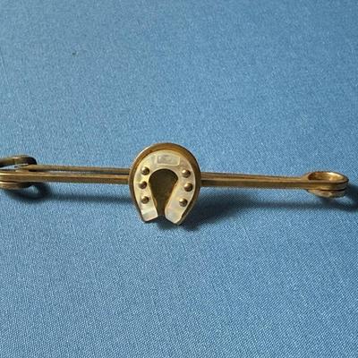 Vintage/Antique "Horseshoe" 3" Mother of Pearl Horse Blanket Safety Pin in Good Preowned Condition.