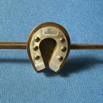 Vintage/Antique "Horseshoe" 3" Mother of Pearl Horse Blanket Safety Pin in Good Preowned Condition.