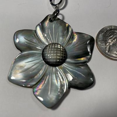 New Never Worn or Used "Milor" Stainless Steel Fashion Link Necklace 18-20" Adjustable w/Carved Flower Pendant as Pictured.