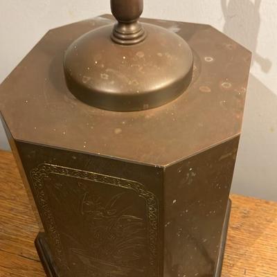 Hollywood Regency Chinoiserie Brass Tea Caddy Table Lamp Base - 24" Tall