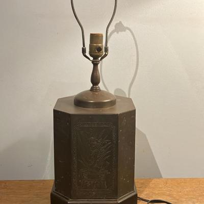 Hollywood Regency Chinoiserie Brass Tea Caddy Table Lamp Base - 24" Tall