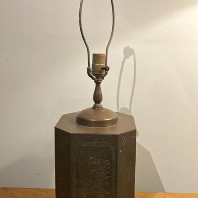 Hollywood Regency Chinoiserie Brass Tea Caddy Table Lamp Base - 24" Tall