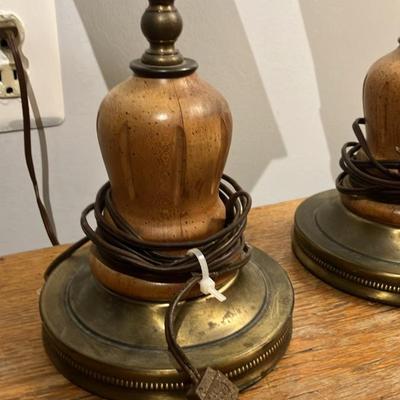 Pair Vintage Mid-Century Hollywood Regency Amber Glass Lantern Table Lamps - 29" Tall
