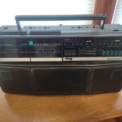MAGNAVOX PORTABLE STEREO & CASSETTE PLAYER PLUS AN OAK TV STAND