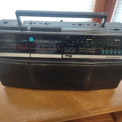 MAGNAVOX PORTABLE STEREO & CASSETTE PLAYER PLUS AN OAK TV STAND