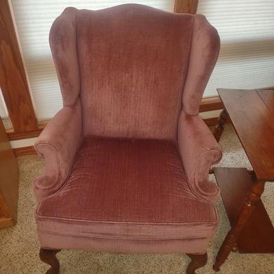 ANTIQUE END TABLE AND A WINGBACK CHAIR