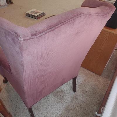 ANTIQUE END TABLE AND A WINGBACK CHAIR