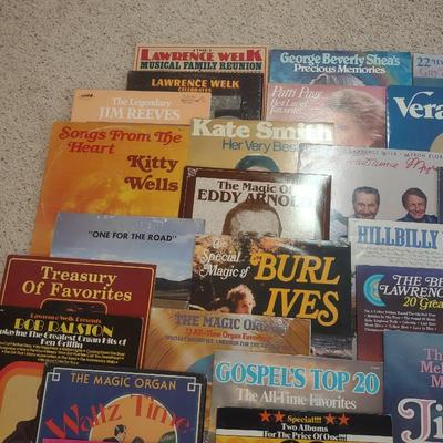 VARIETY OF MUSIC ON VINYL RECORD ALBUMS AND A LAWRENCE WELK METAL TRAY