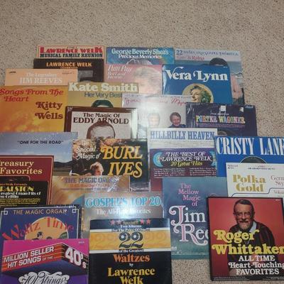 VARIETY OF MUSIC ON VINYL RECORD ALBUMS AND A LAWRENCE WELK METAL TRAY