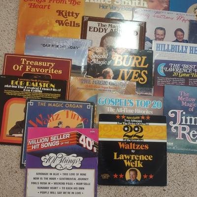 VARIETY OF MUSIC ON VINYL RECORD ALBUMS AND A LAWRENCE WELK METAL TRAY