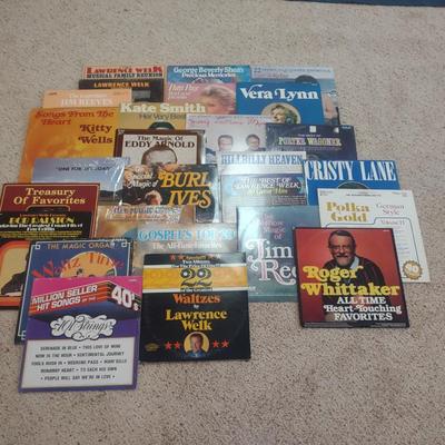 VARIETY OF MUSIC ON VINYL RECORD ALBUMS AND A LAWRENCE WELK METAL TRAY