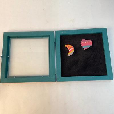 569 Handpainted Fish Clock and Ivan Barnett Pins in Shadow Box