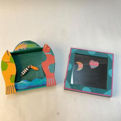 569 Handpainted Fish Clock and Ivan Barnett Pins in Shadow Box