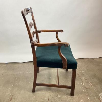 578 Vintage Mahogany Ladderback Upholstered Arm Chair
