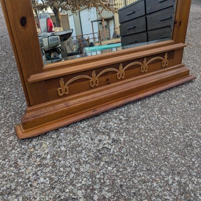 Maple colonial Early American dresser mirror beveled glass edges 46.25in wide x 36.5in tall 3 in thick