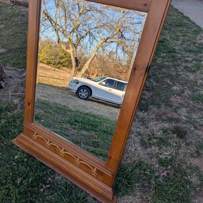 Maple colonial Early American dresser mirror beveled glass edges 46.25in wide x 36.5in tall 3 in thick