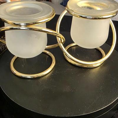 PartyLite Gemini Duo Votive Candle Holder Set Vintage — Interlocking Elegance in Frosted Glass and Gold