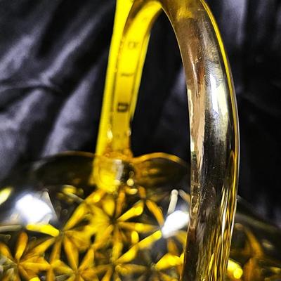 Vintage Indiana Glass Amber Yellow Handled Basket – Monticello / Constellation Pattern