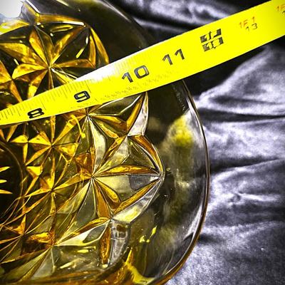 Vintage Indiana Glass Amber Yellow Handled Basket – Monticello / Constellation Pattern