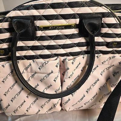 Betsey Johnson Quilted Black & Blush Stripe Designer Tote / Diaper Bag – New Without Tags