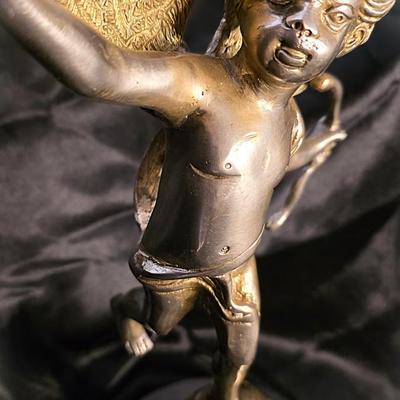 Vintage Heavy Solid Brass Cupid (Eros) Statue on Celestial Globe – 17” French Art Nouveau–Inspired Classical Sculpture