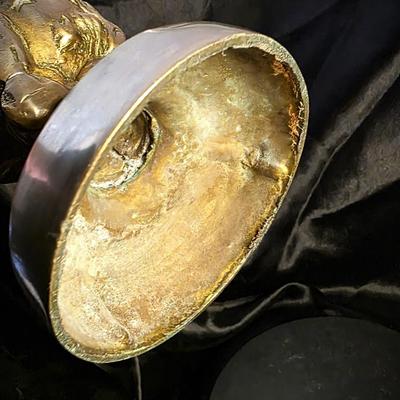 Vintage Heavy Solid Brass Cupid (Eros) Statue on Celestial Globe – 17” French Art Nouveau–Inspired Classical Sculpture