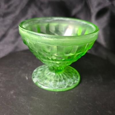 Vintage Anchor Hocking Block Optic Green Depression Glass Sherbet Dish (1929–1938)