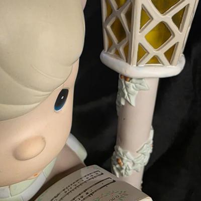 Vintage Enesco Nighttime Prayer Figurine Lamp / Musical Lighted Sculpture with Bird Lantern Accent