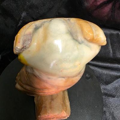 Vintage Hand-Carved Italian Alabaster Owl Figurine with Glass Eyes | Mid-Century Stone Sculpture