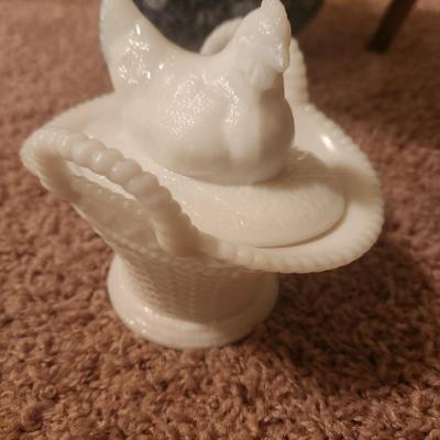 Hen Milk Glass Sugar Dish