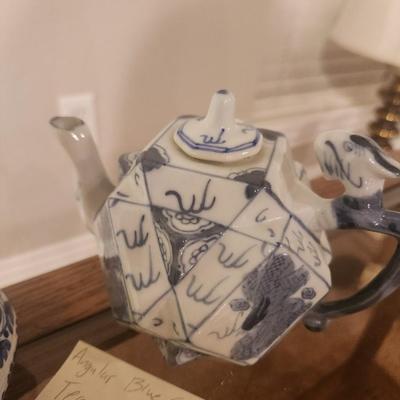 Angular Blue China Tea Pot