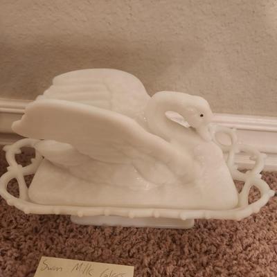 Swan Milk Glass Candy Dish
