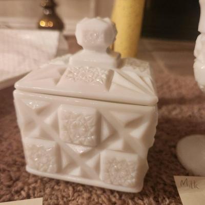 Westmoreland Quilt Pattern Square Milk Glass Candy Dish