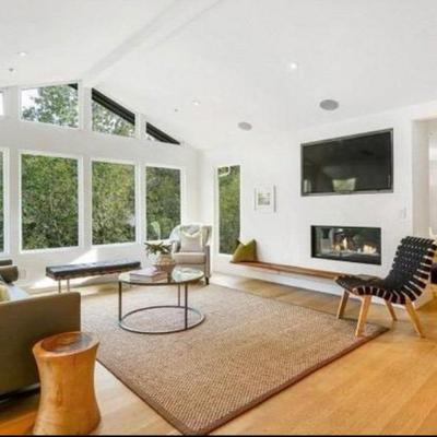 Sale Photo Thumbnail #11: -Woven black chair
– Round glass coffee table 
-rustic wood tree stump 
-black leather bench